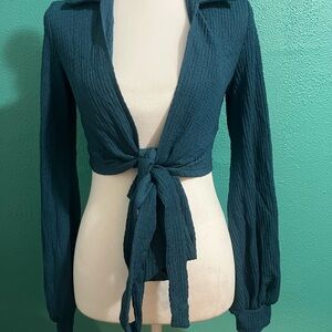 Blouse with ties, green cardigan, size s